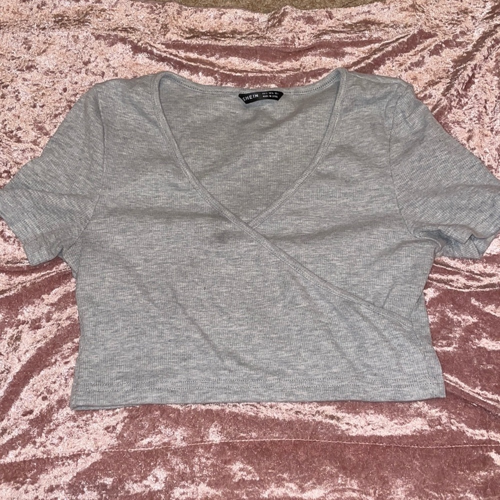 SHEIN Grey Crossover Crop Top Size Small